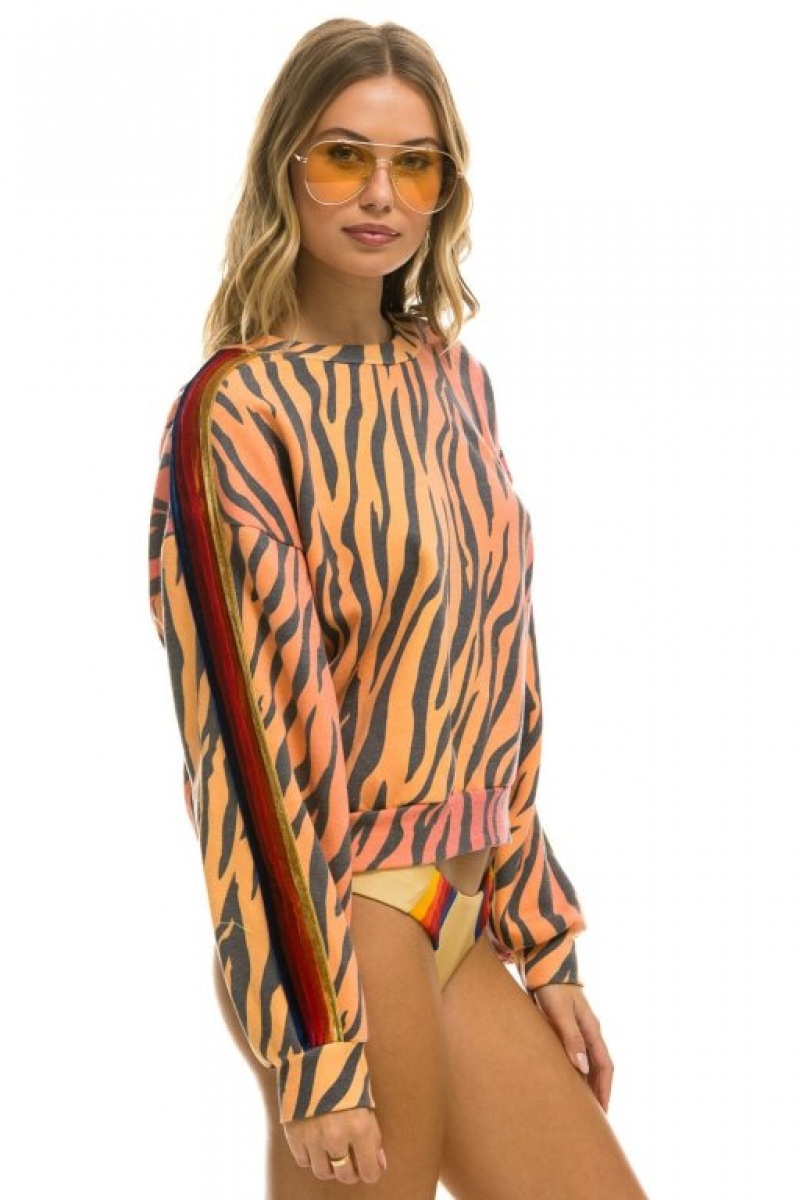 Sudaderas Aviator Nation Classic Relaxed Fit Crew Mujer Tiger | 17OSYUBRC