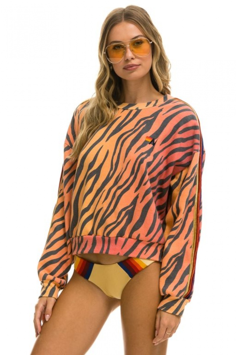 Sudaderas Aviator Nation Classic Relaxed Fit Crew Mujer Tiger | 17OSYUBRC