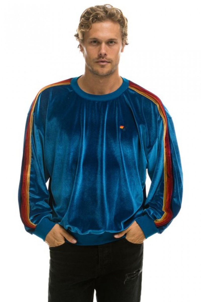 Sudaderas Aviator Nation Classic Velvet Relaxed Mujer Blue | 17HENAXGF
