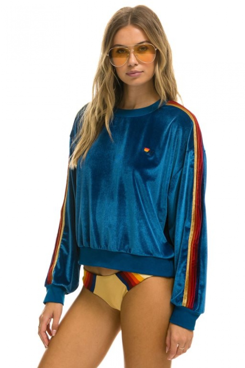 Sudaderas Aviator Nation Classic Velvet Relaxed Mujer Blue | 17HENAXGF