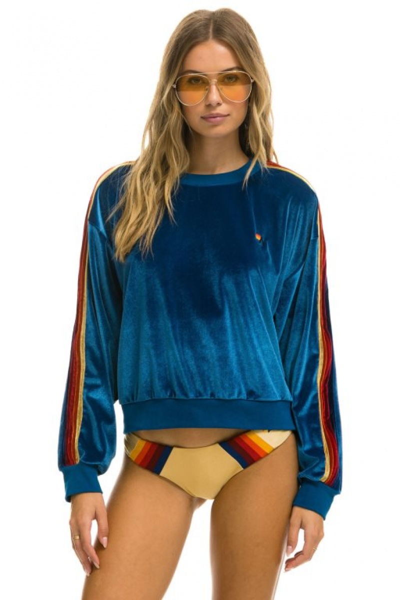 Sudaderas Aviator Nation Classic Velvet Relaxed Mujer Blue | 17HENAXGF