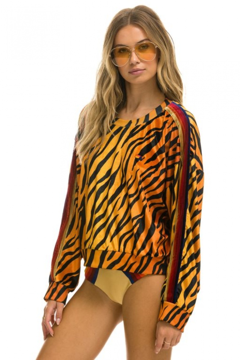 Sudaderas Aviator Nation Classic Velvet Relaxed Mujer Tiger | 17JYCDXVW