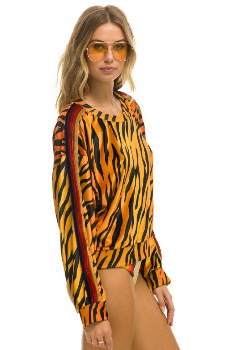 Sudaderas Aviator Nation Classic Velvet Relaxed Mujer Tiger | 17JYCDXVW