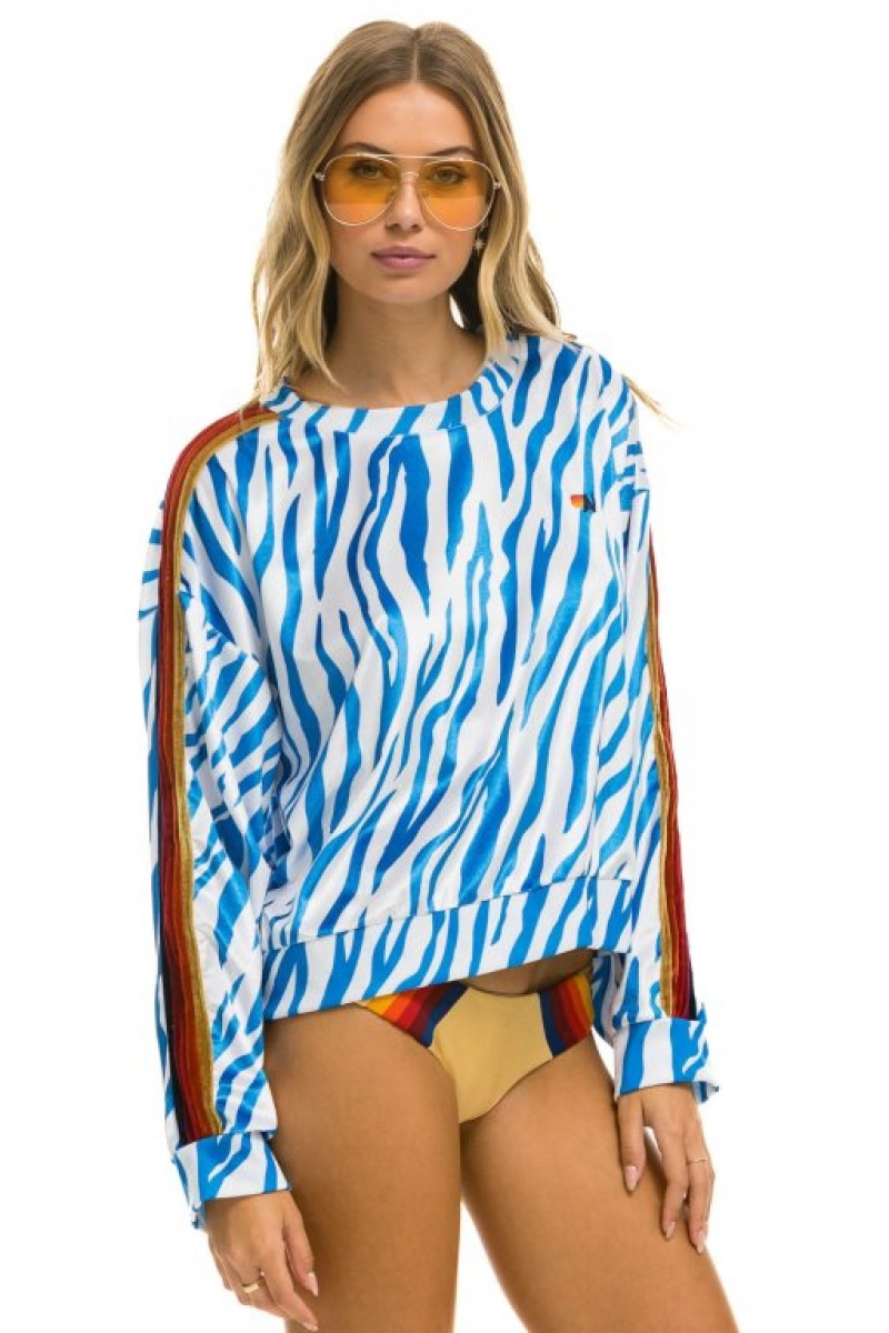 Sudaderas Aviator Nation Classic Velvet Relaxed Mujer Blue | 17NCMAWEU