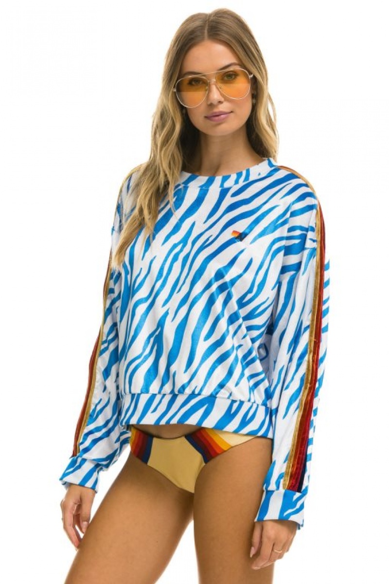 Sudaderas Aviator Nation Classic Velvet Relaxed Mujer Blue | 17NCMAWEU