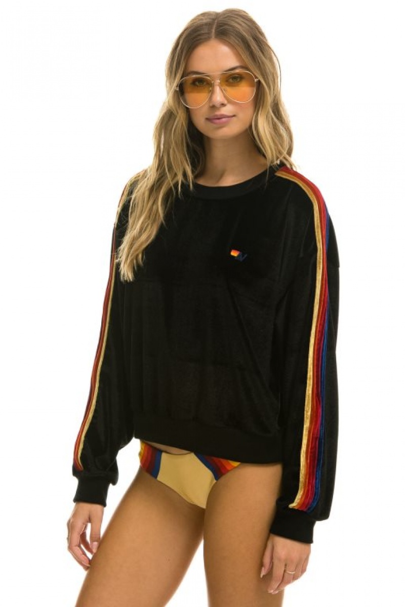 Sudaderas Aviator Nation Classic Velvet Relaxed Mujer Black | 17NMPSBFI