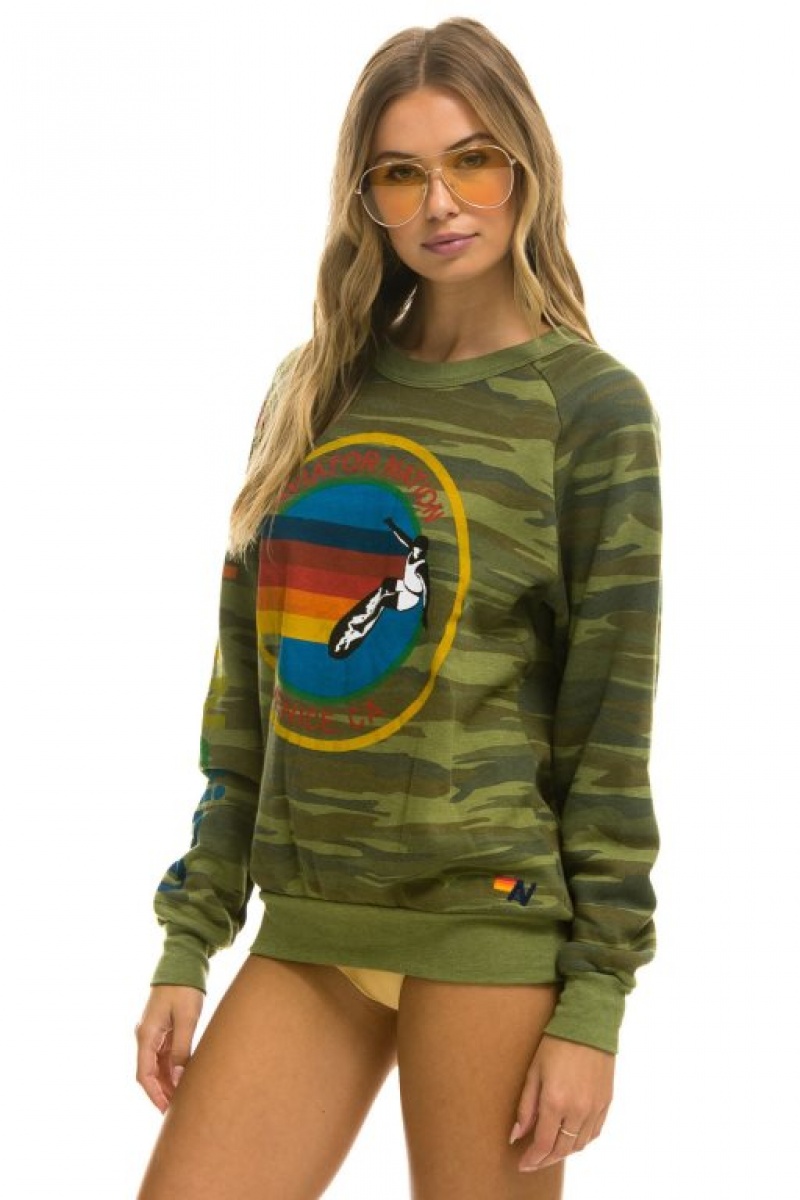 Sudaderas Aviator Nation Crew Mujer Camo | 19ZRACLVY