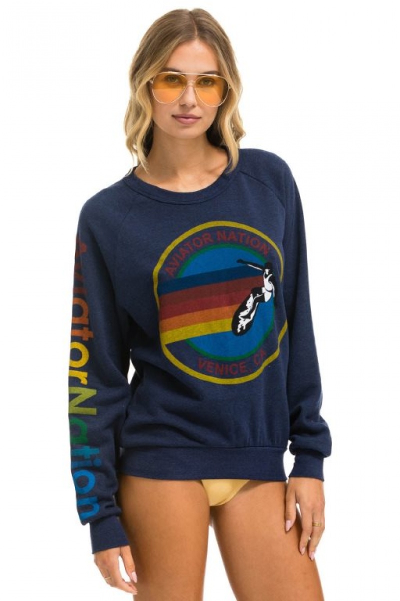 Sudaderas Aviator Nation Crew Mujer Navy | 19ALIFWXH