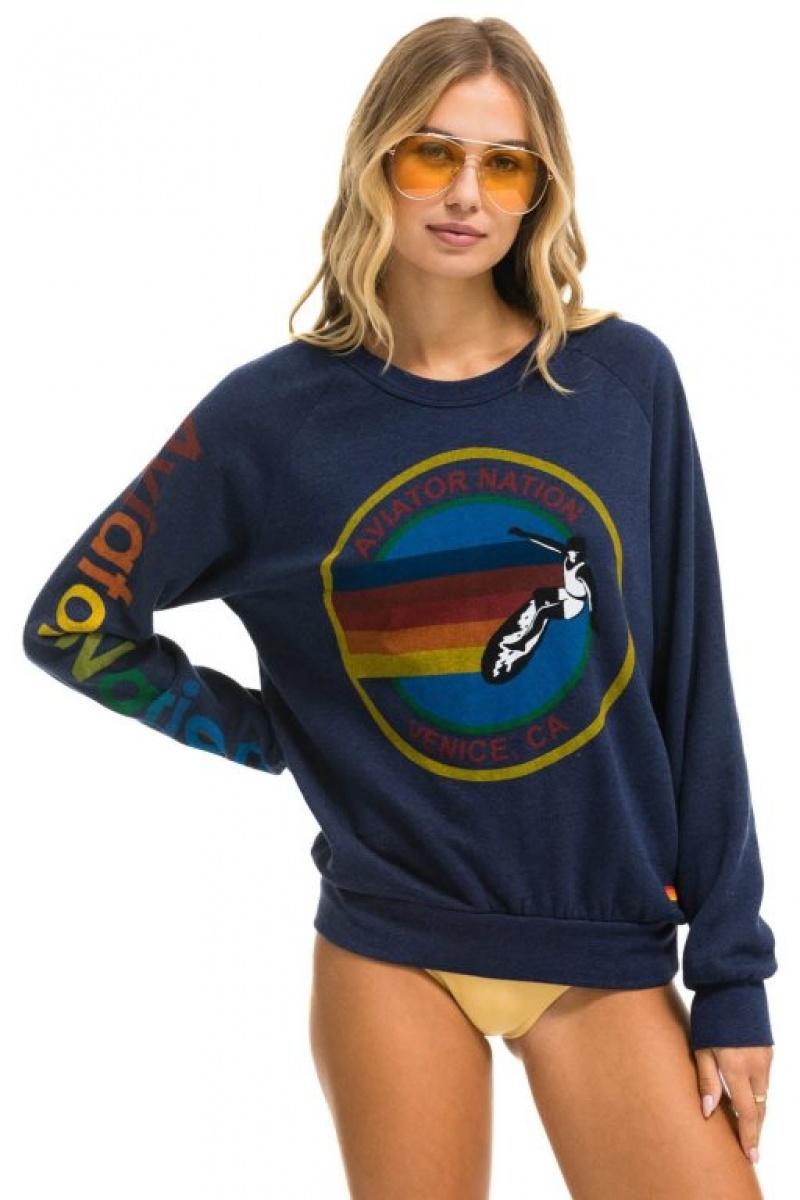 Sudaderas Aviator Nation Crew Mujer Navy | 19ALIFWXH
