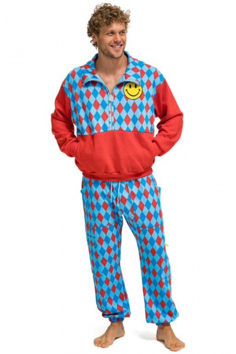 Sudaderas Aviator Nation Diamond Smiley 2 Fleece Half Zip Color Block Mujer Red / Blue | 16ZIKFHRV