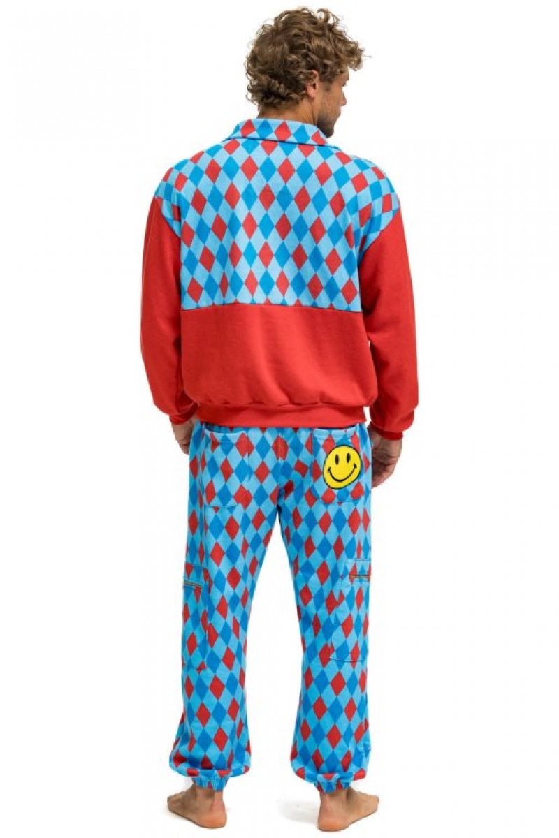 Sudaderas Aviator Nation Diamond Smiley 2 Fleece Half Zip Color Block Mujer Red / Blue | 16ZIKFHRV