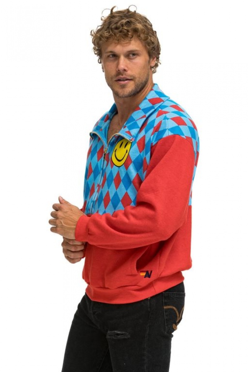 Sudaderas Aviator Nation Diamond Smiley 2 Fleece Half Zip Color Block Mujer Red / Blue | 16ZIKFHRV