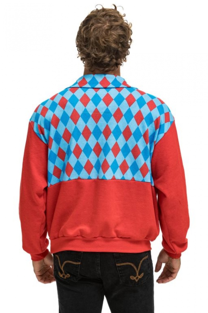 Sudaderas Aviator Nation Diamond Smiley 2 Fleece Half Zip Color Block Mujer Red / Blue | 16ZIKFHRV