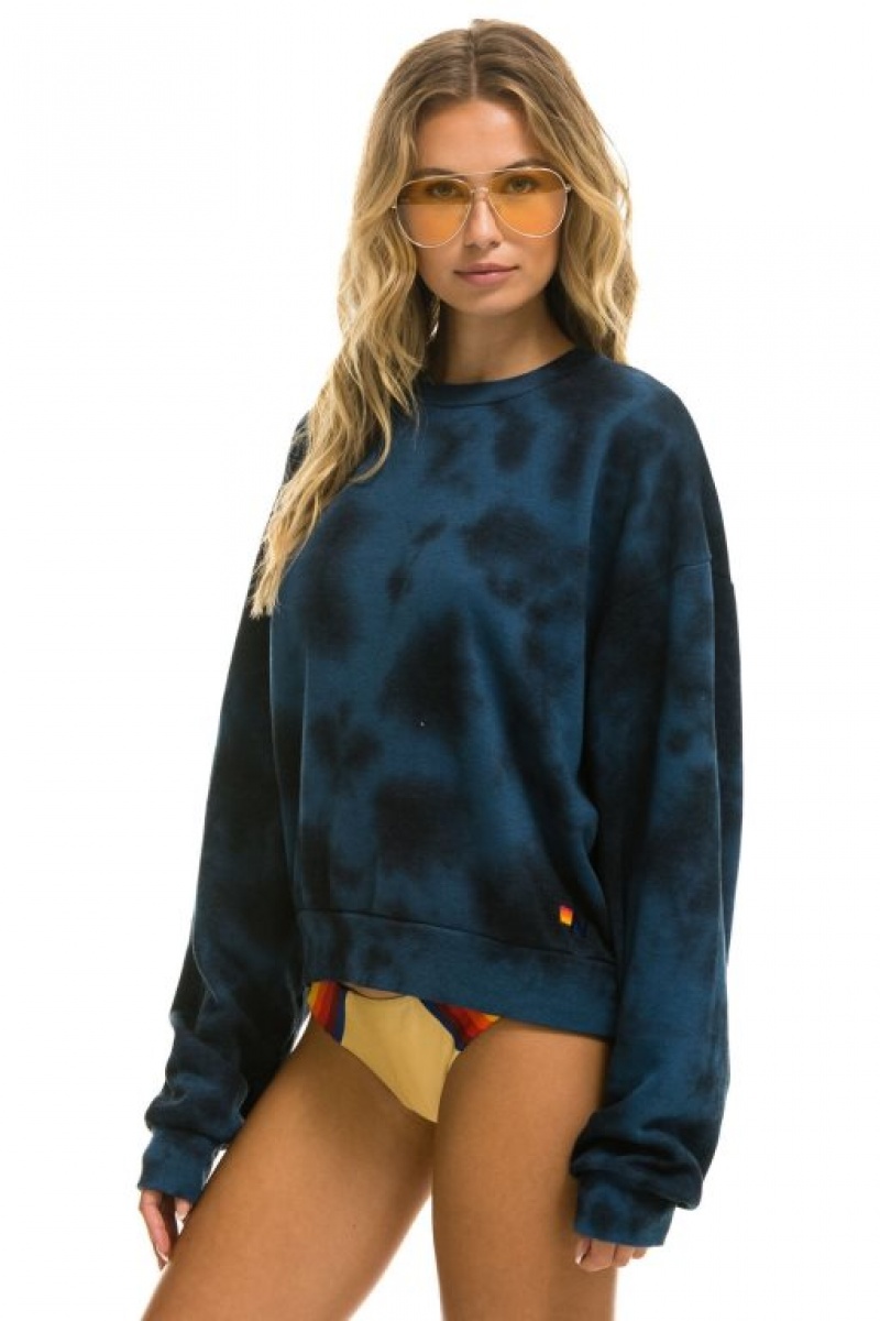 Sudaderas Aviator Nation Hand Dyed Crew Relaxed Mujer Blue Black | 16XQNESGH