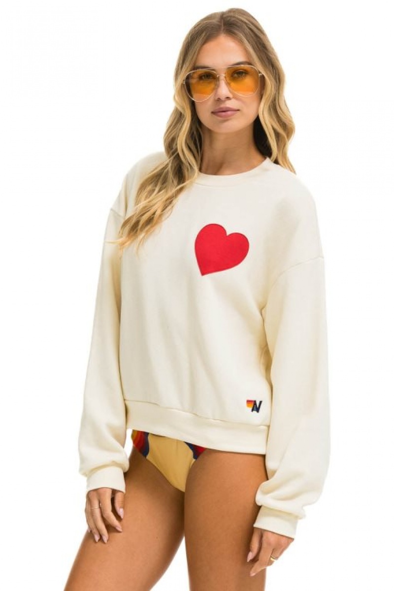 Sudaderas Aviator Nation Heart Stitch Relaxed Crew Mujer White | 16UPEJFAT