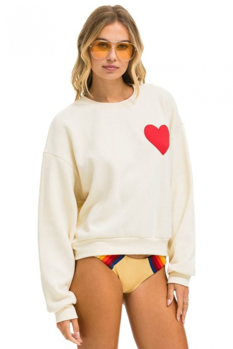 Sudaderas Aviator Nation Heart Stitch Relaxed Crew Mujer White | 16UPEJFAT