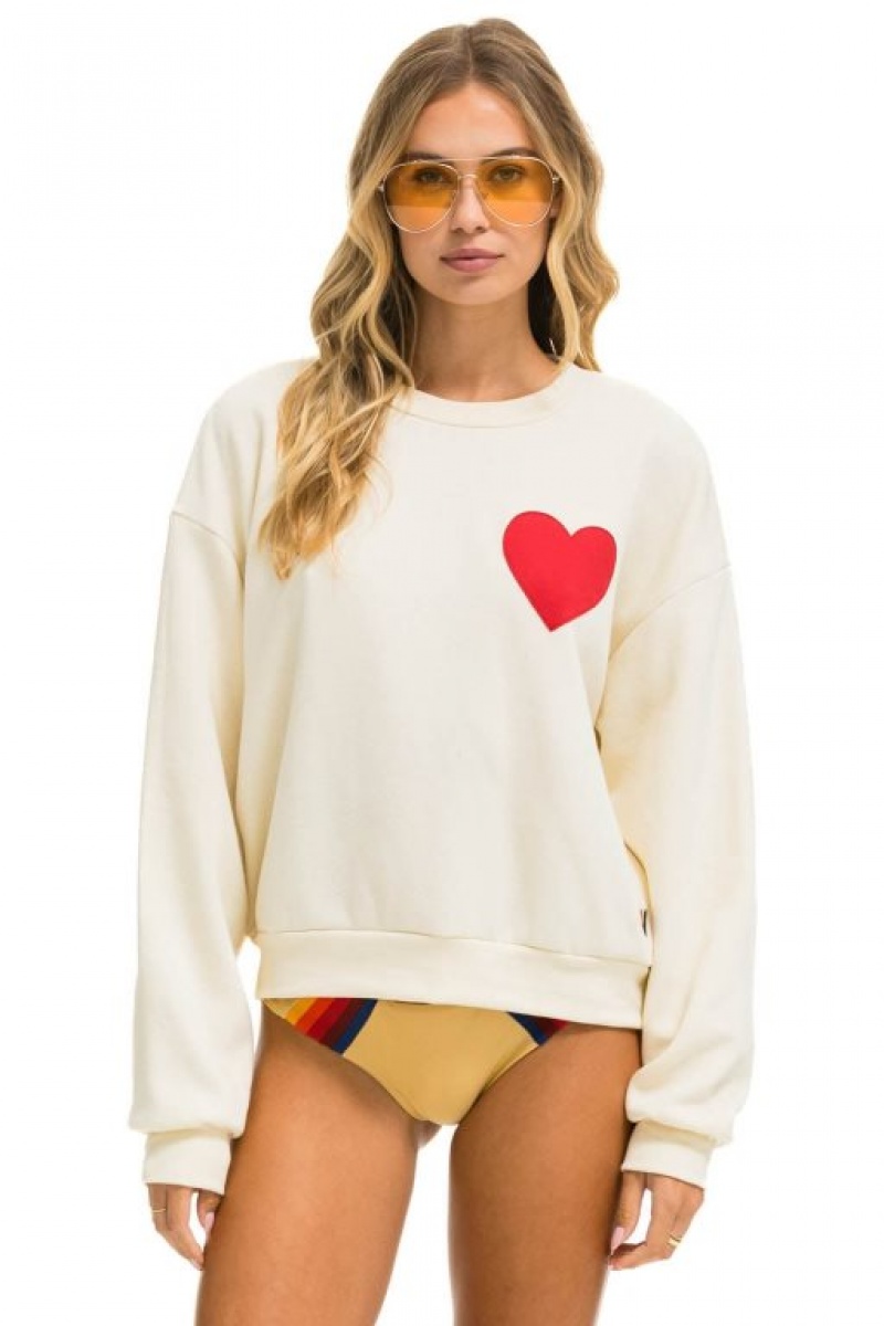 Sudaderas Aviator Nation Heart Stitch Relaxed Crew Mujer White | 16UPEJFAT