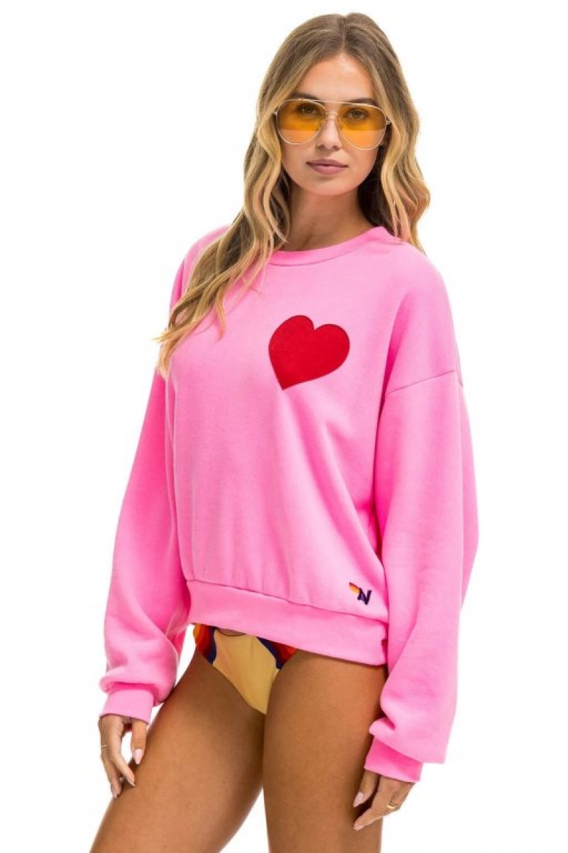 Sudaderas Aviator Nation Heart Stitch Relaxed Crew Mujer Pink | 16VJAUMKN