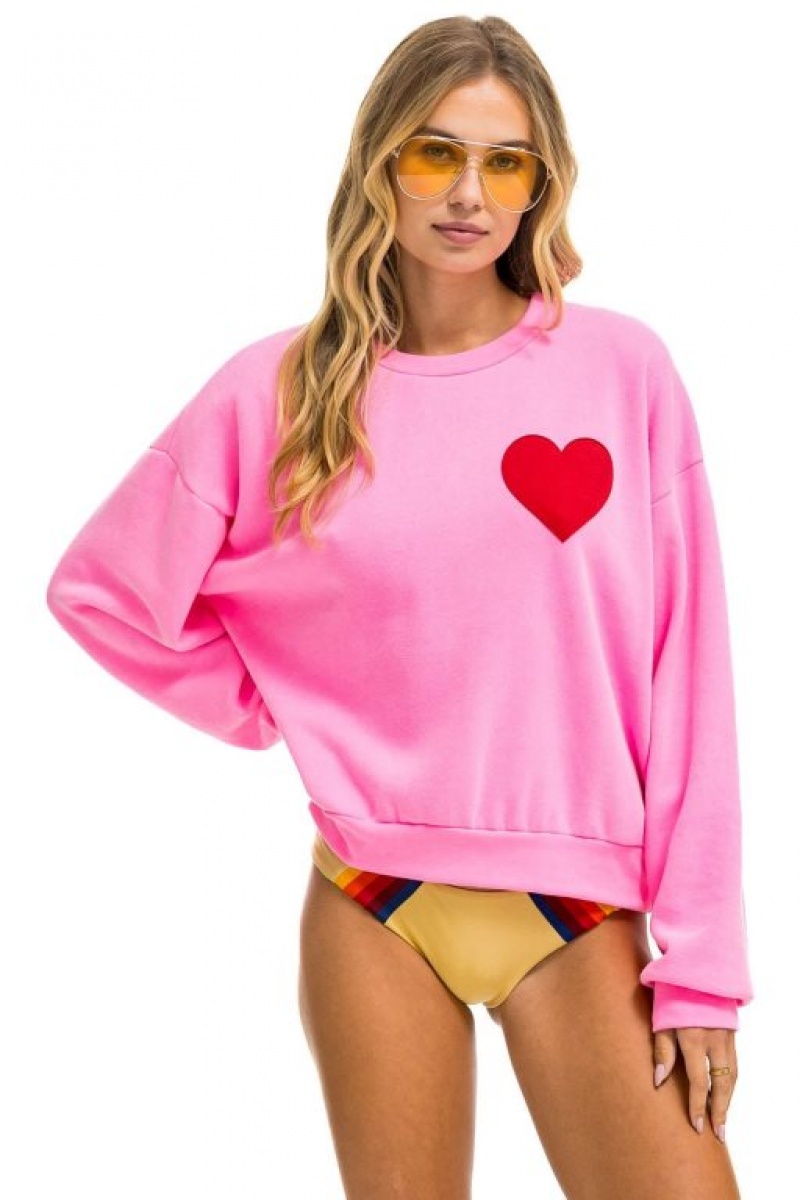 Sudaderas Aviator Nation Heart Stitch Relaxed Crew Mujer Pink | 16VJAUMKN