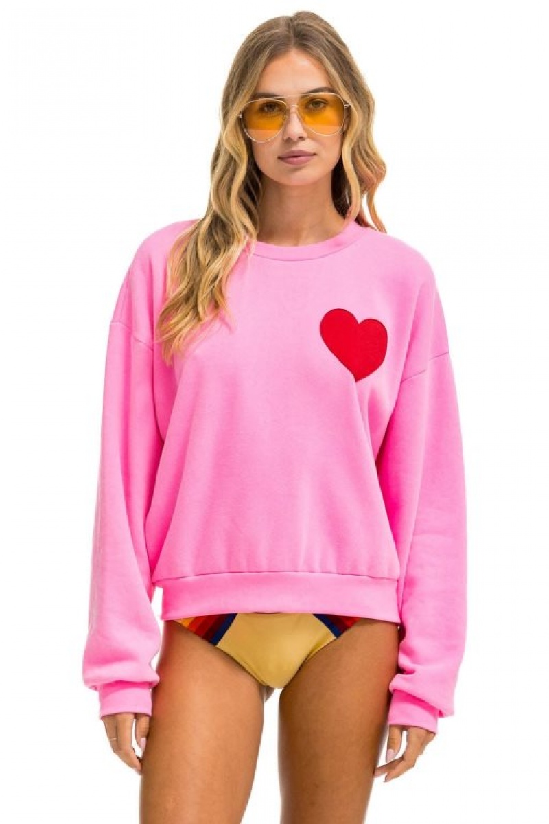 Sudaderas Aviator Nation Heart Stitch Relaxed Crew Mujer Pink | 16VJAUMKN