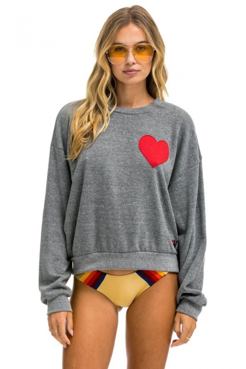 Sudaderas Aviator Nation Heart Stitch Relaxed Crew Mujer Grey | 16XBTJVGE