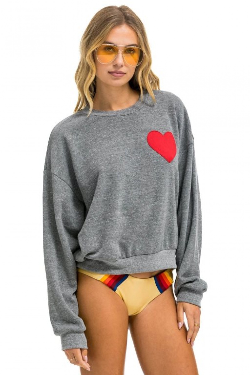 Sudaderas Aviator Nation Heart Stitch Relaxed Crew Mujer Grey | 16XBTJVGE