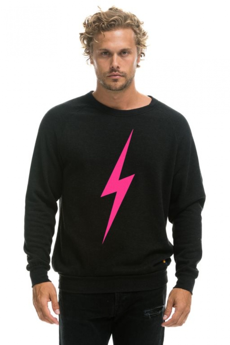Sudaderas Aviator Nation Light Weight Bolt Crew Mujer Black / Pink | 16UILHXPY