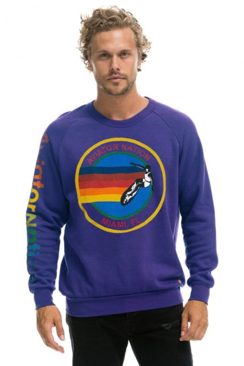 Sudaderas Aviator Nation Miami Crew Mujer Purple | 17FWJNPQI