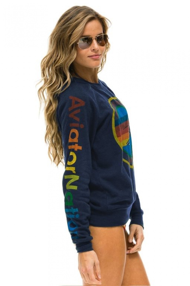 Sudaderas Aviator Nation Miami Crew Mujer Navy | 19JTCQYFP