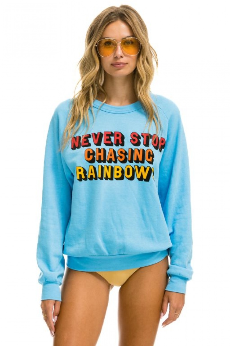 Sudaderas Aviator Nation Never Stop Chasing Rainbows Crew Mujer Blue | 16MZUISGT