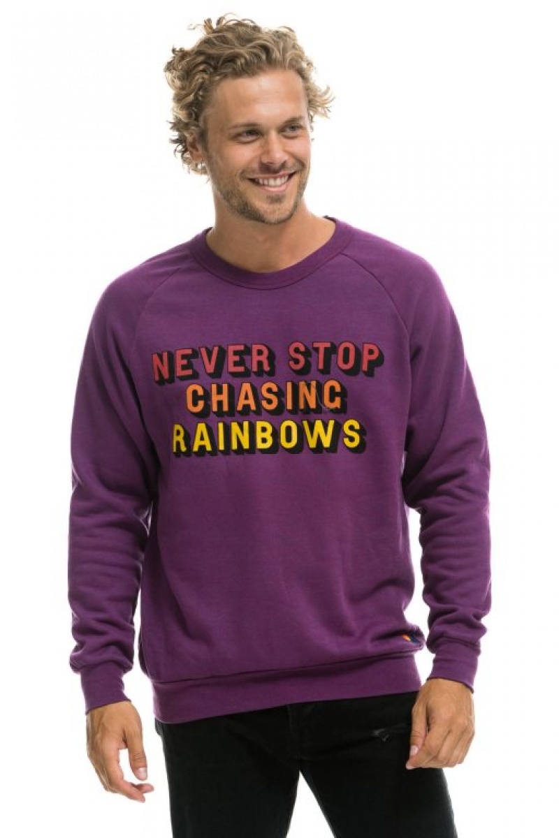 Sudaderas Aviator Nation Never Stop Chasing Rainbows Crew Mujer Purple | 16NZQTESF