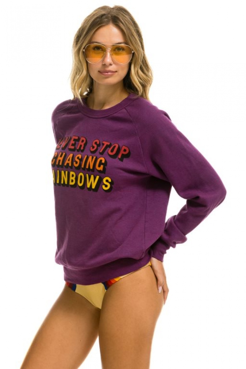 Sudaderas Aviator Nation Never Stop Chasing Rainbows Crew Mujer Purple | 16NZQTESF