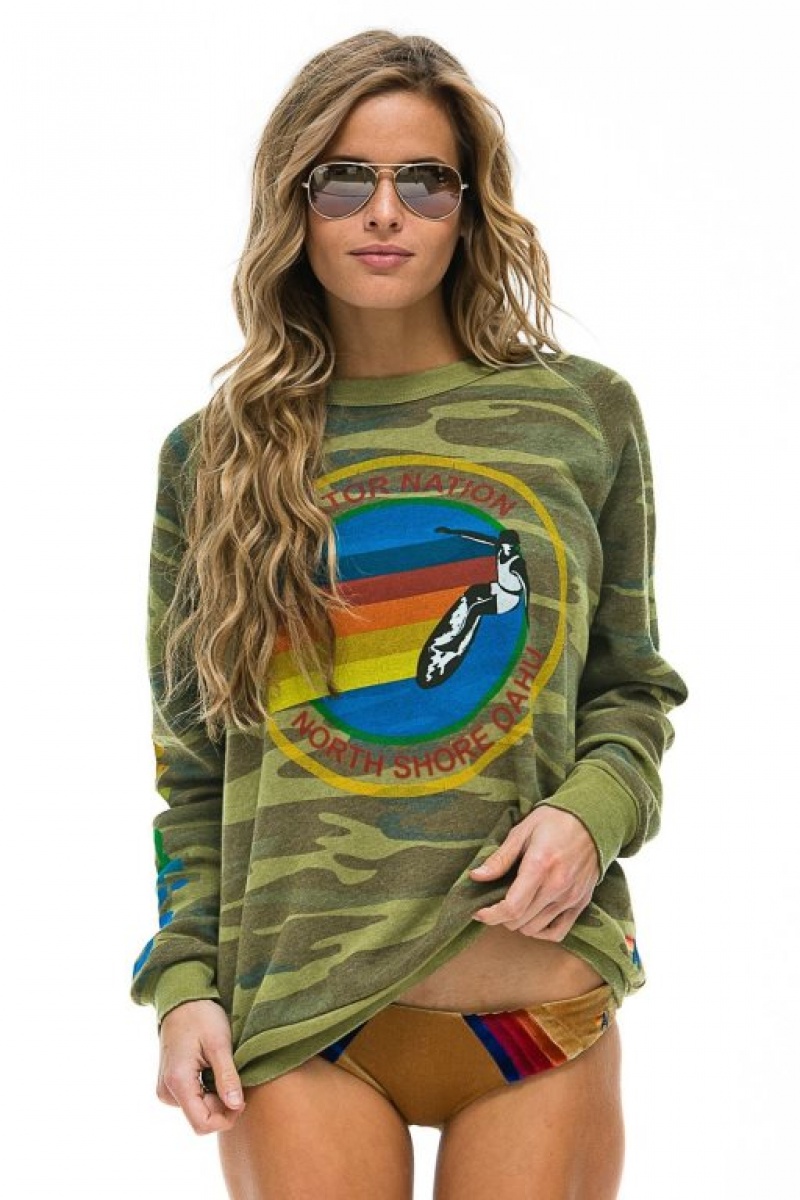 Sudaderas Aviator Nation North Shore Crew Mujer Camo | 19GTHZBMJ