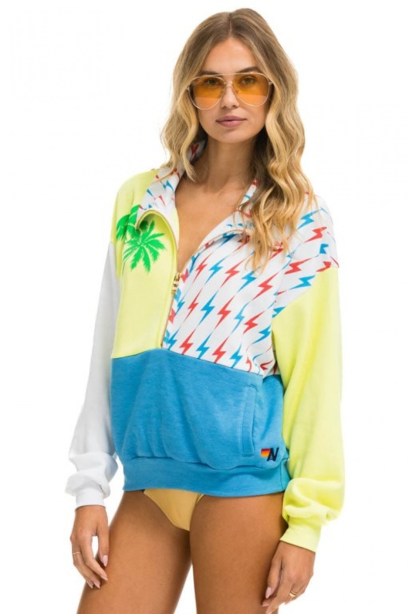 Sudaderas Aviator Nation Palm Bolt Fleece Half Zip Color Block Mujer Yellow | 16IYLFPXZ