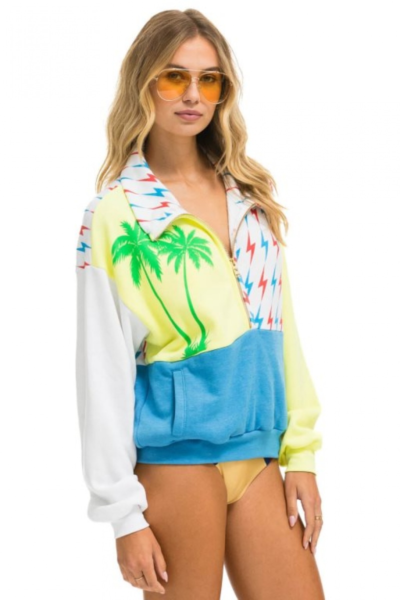 Sudaderas Aviator Nation Palm Bolt Fleece Half Zip Color Block Mujer Yellow | 16IYLFPXZ