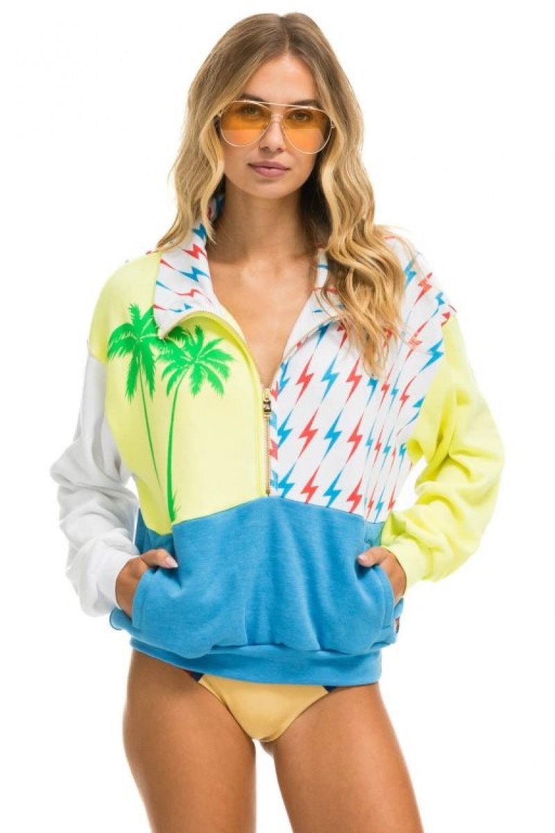 Sudaderas Aviator Nation Palm Bolt Fleece Half Zip Color Block Mujer Yellow | 16IYLFPXZ