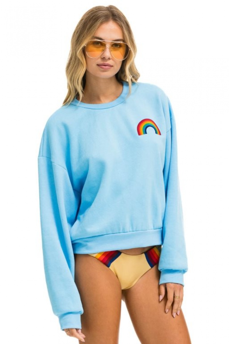 Sudaderas Aviator Nation Rainbow Embroidery Relaxed Crew Mujer Blue | 16FAISOWD