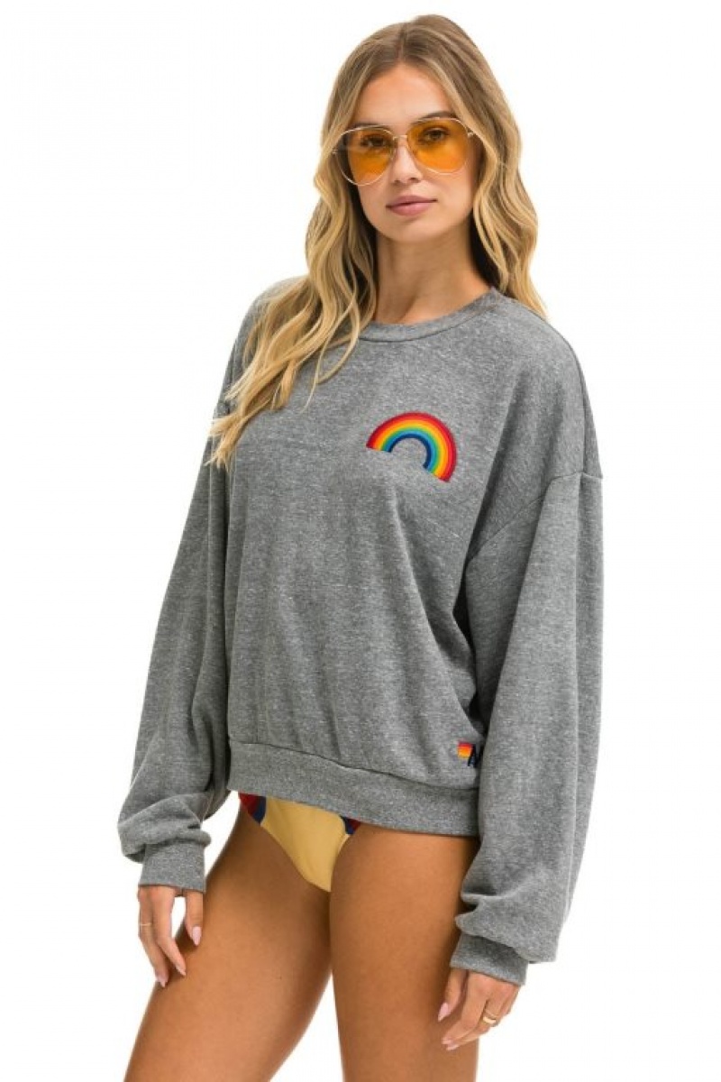 Sudaderas Aviator Nation Rainbow Embroidery Relaxed Crew Mujer Heather | 16GVXDACQ