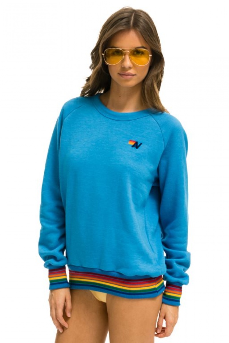 Sudaderas Aviator Nation Rainbow Rib Crew Mujer Ocean | 15YVRTSZI