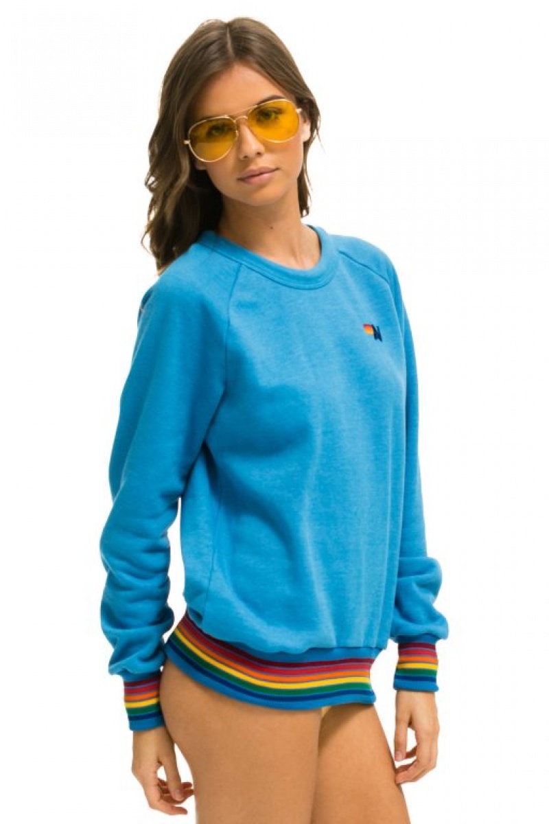 Sudaderas Aviator Nation Rainbow Rib Crew Mujer Ocean | 15YVRTSZI