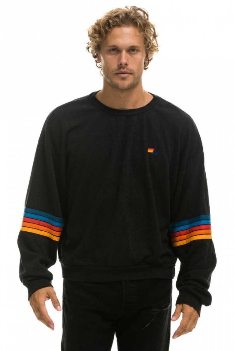 Sudaderas Aviator Nation Rainbow Stitch Sleeve Crew Relaxed Mujer Black | 17BSHYRIU