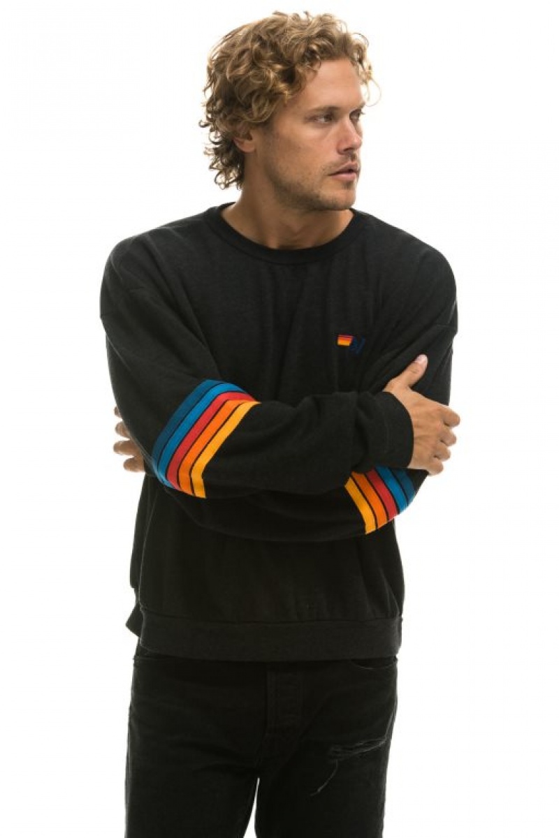 Sudaderas Aviator Nation Rainbow Stitch Sleeve Crew Relaxed Mujer Black | 17BSHYRIU