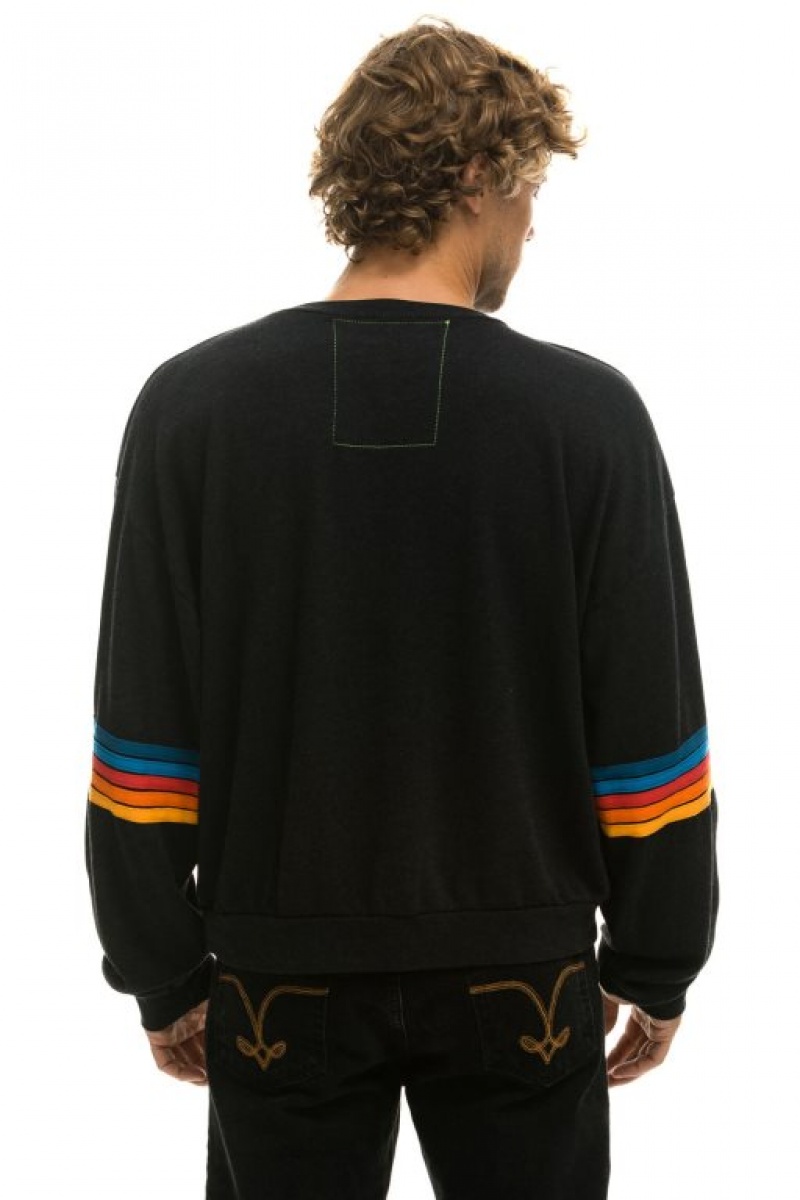 Sudaderas Aviator Nation Rainbow Stitch Sleeve Crew Relaxed Mujer Black | 17BSHYRIU