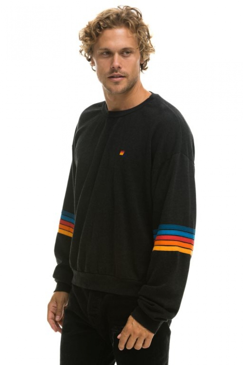 Sudaderas Aviator Nation Rainbow Stitch Sleeve Crew Relaxed Mujer Black | 17BSHYRIU