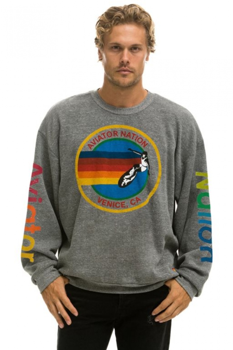 Sudaderas Aviator Nation Relaxed Crew Mujer Grey | 20EZNKCXT