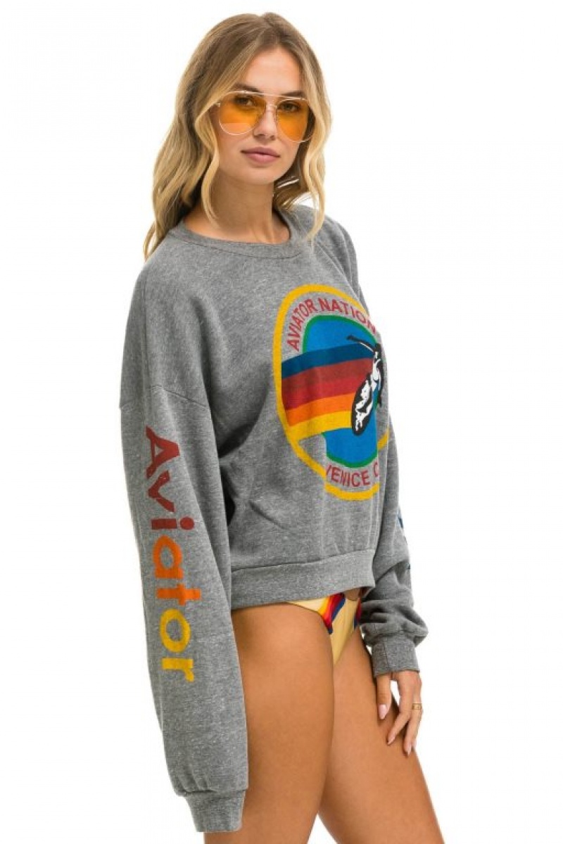 Sudaderas Aviator Nation Relaxed Crew Mujer Grey | 20EZNKCXT