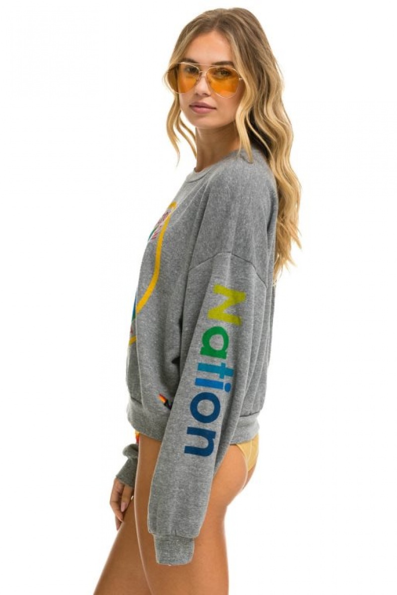 Sudaderas Aviator Nation Relaxed Crew Mujer Grey | 20EZNKCXT