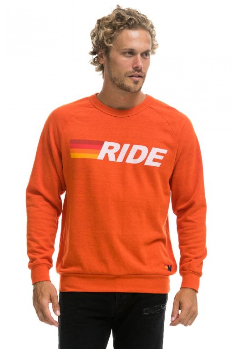 Sudaderas Aviator Nation Ride Logo White Crew Mujer Orange | 15SQZNKHX