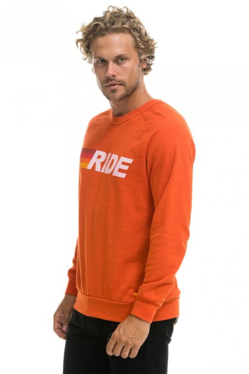 Sudaderas Aviator Nation Ride Logo White Crew Mujer Orange | 15SQZNKHX