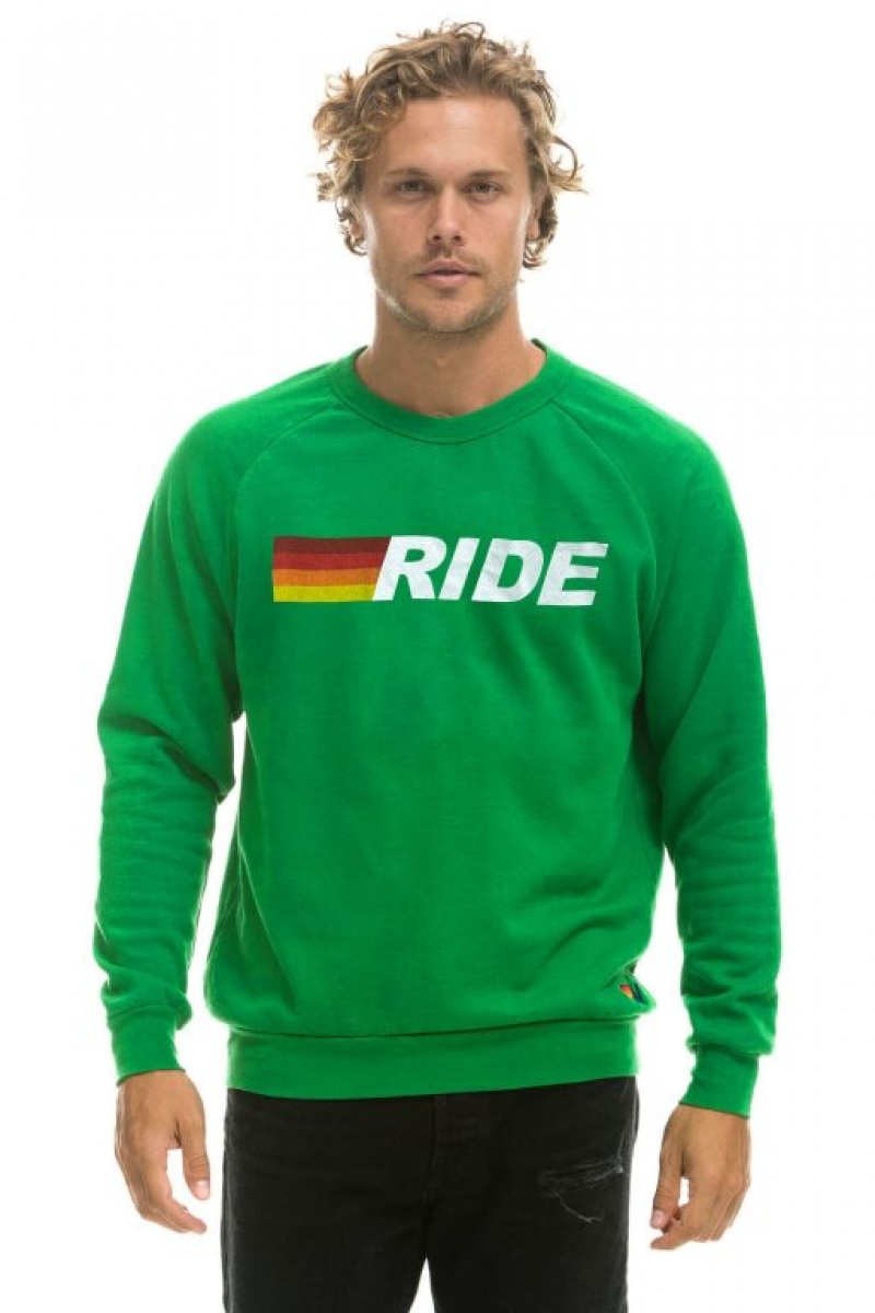 Sudaderas Aviator Nation Ride Logo White Crew Mujer Green | 15SXDMFJC